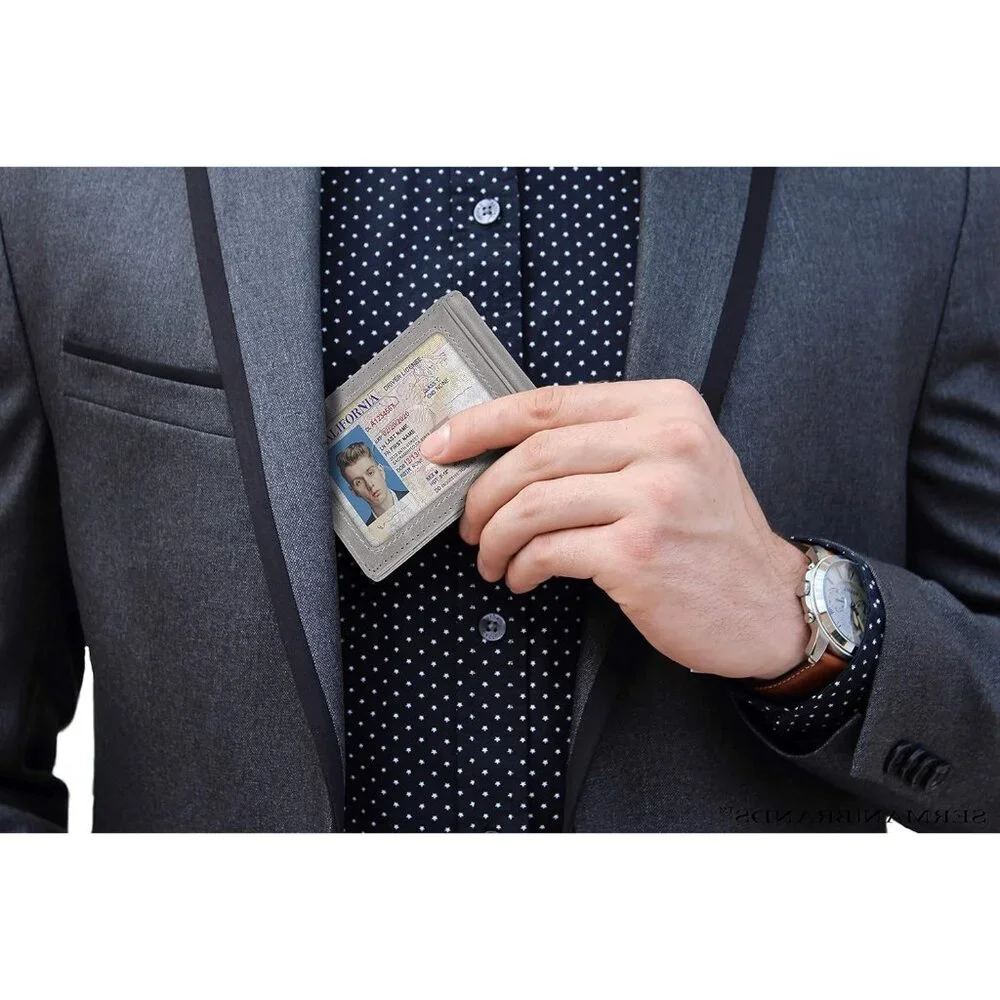 RFID Blocking Slim Bifold Genuine Leather Minimalist Front Pocket Wallet for Men